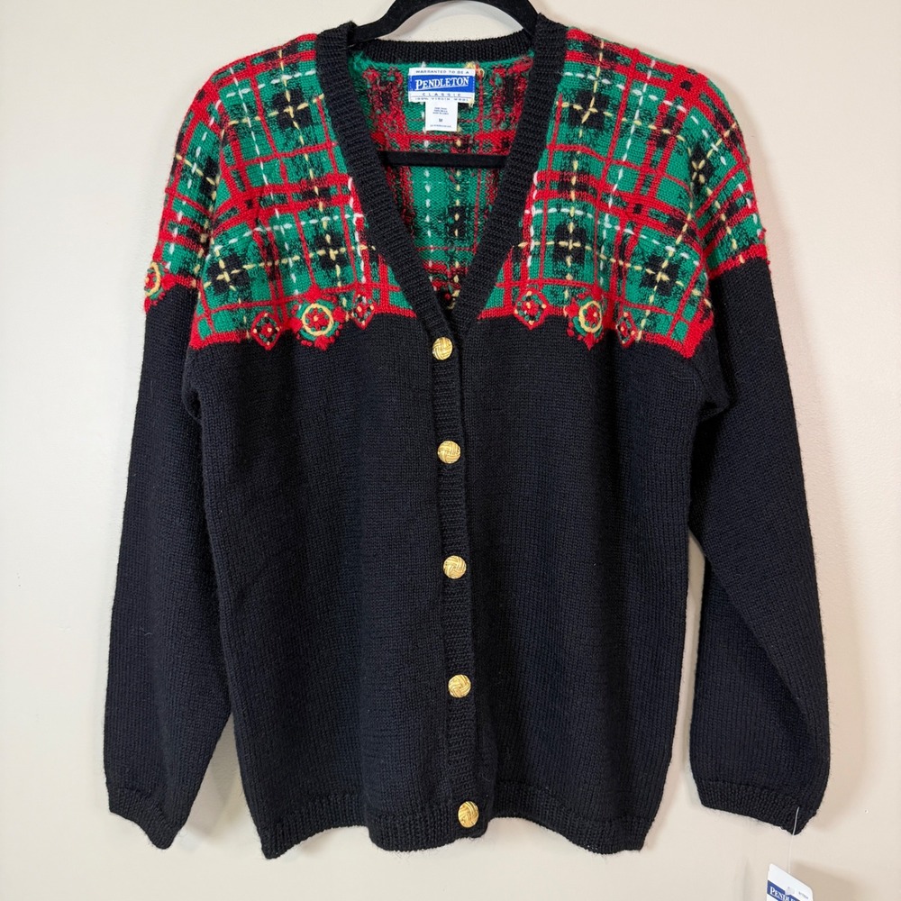 Pendleton Vintage Plaid About You Holiday Virgin Wool Cardigan Preppy Heritage